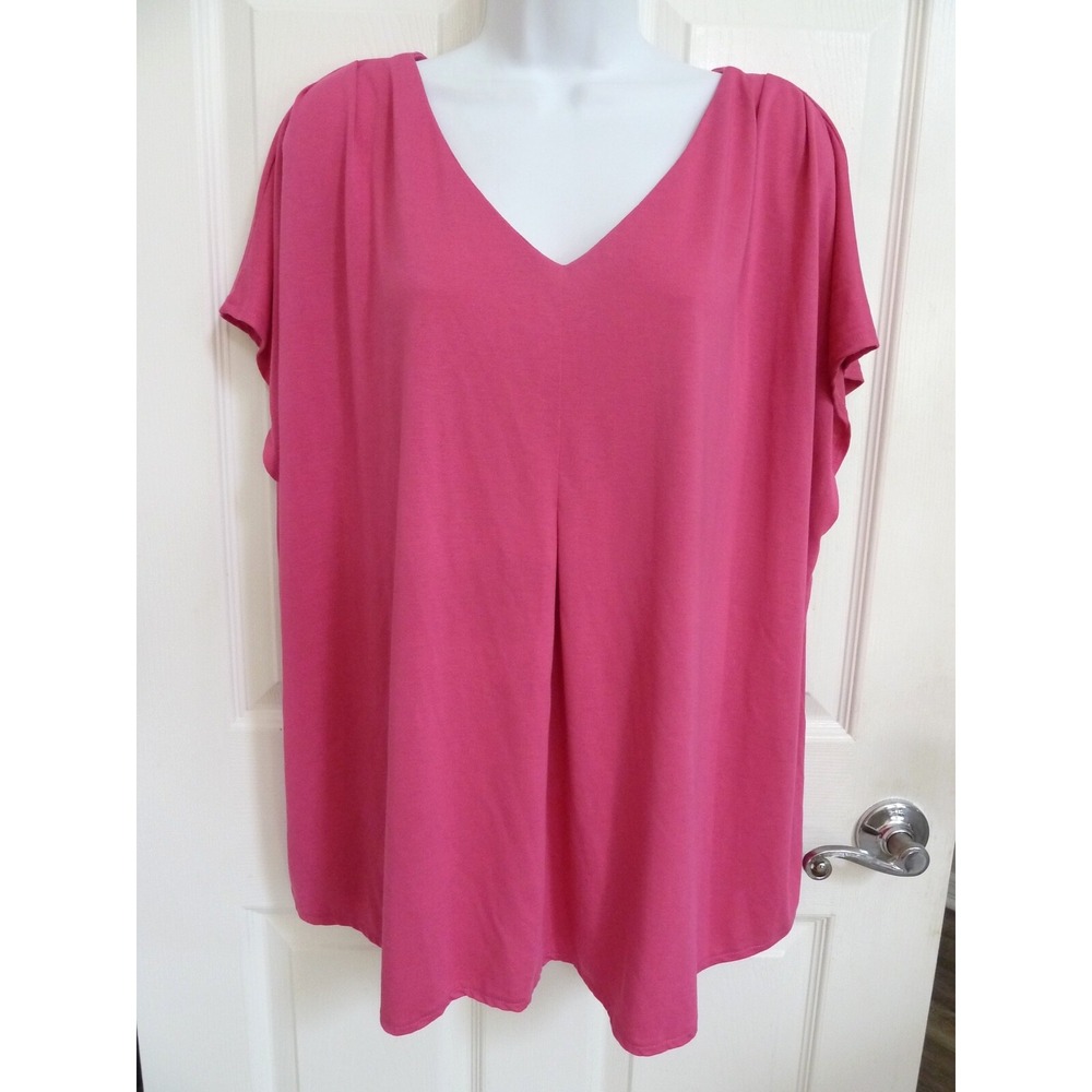 *ELLOS Plus Sz 2X, 26/28 Sleeveless Pleated Front Gathered Shoulders Top Pink*